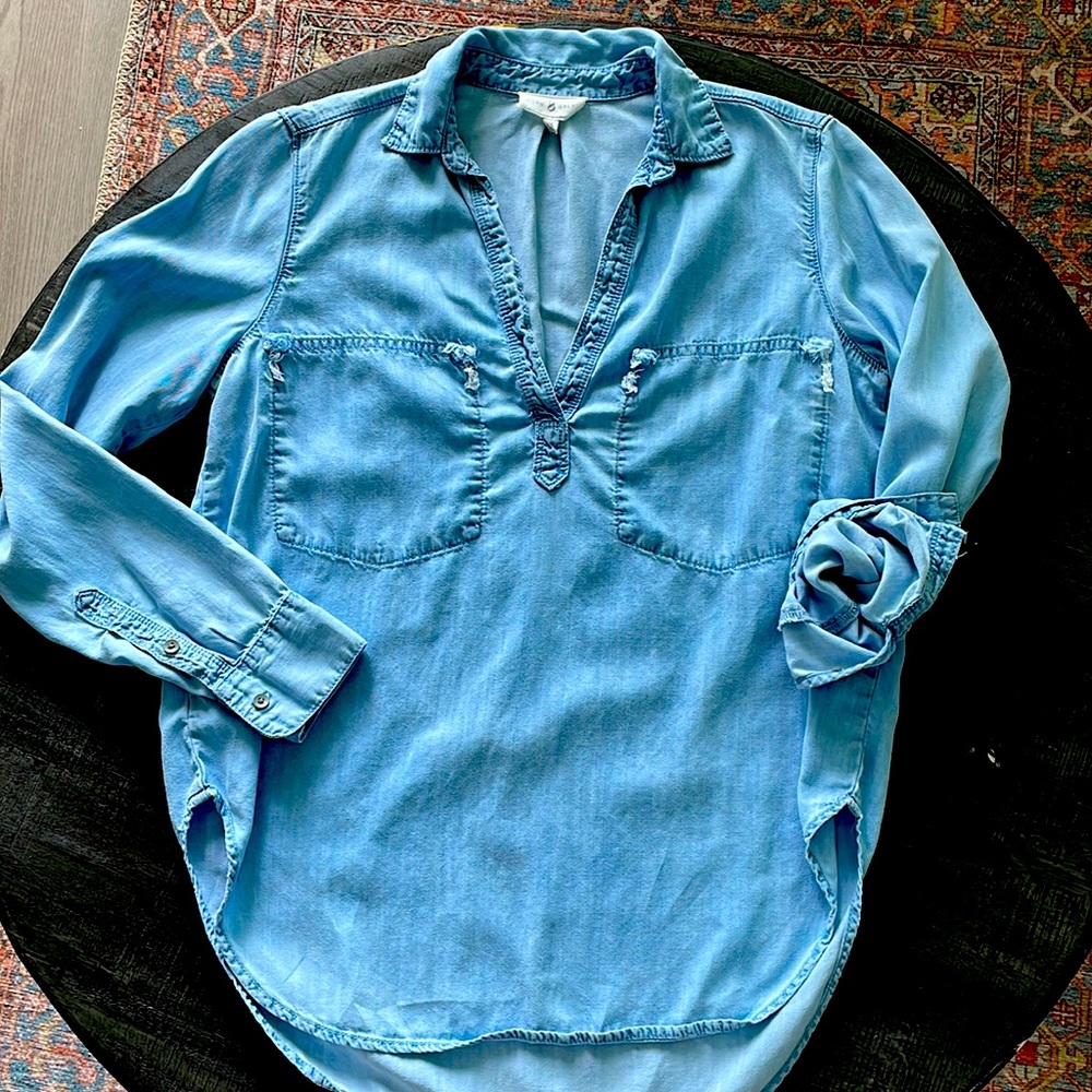 LOFT Long Sleeve Relaxed Fit Tunic - Lou & Grey Chambray Size-XS.